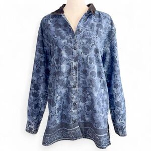 Capacity Vintage 90’s Floral Denim Button Down Shirt Size Small Dark Wash Grunge